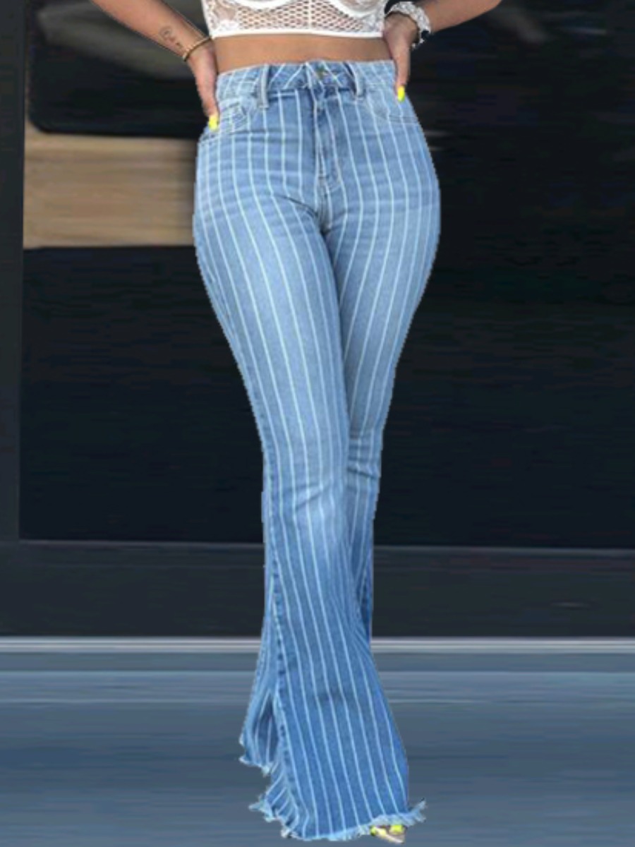 

LW Casual Striped Flared Baby Blue Jeans