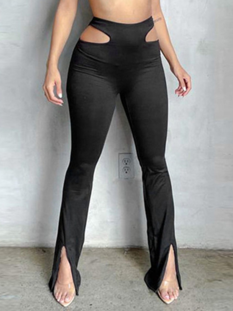

Lovely Street Hollow-out Slit Black Pants