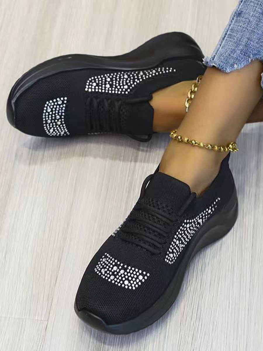 

Lovely Sporty Crystal Decoration Black Sneakers