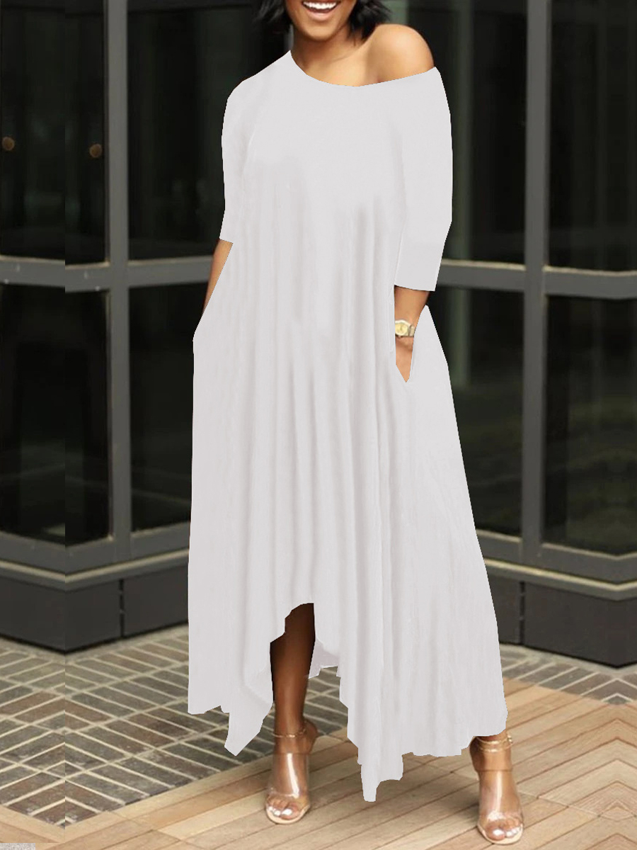 

LW Plus Size Casual Fold Design White Ankle Length Asymmetrical Dress