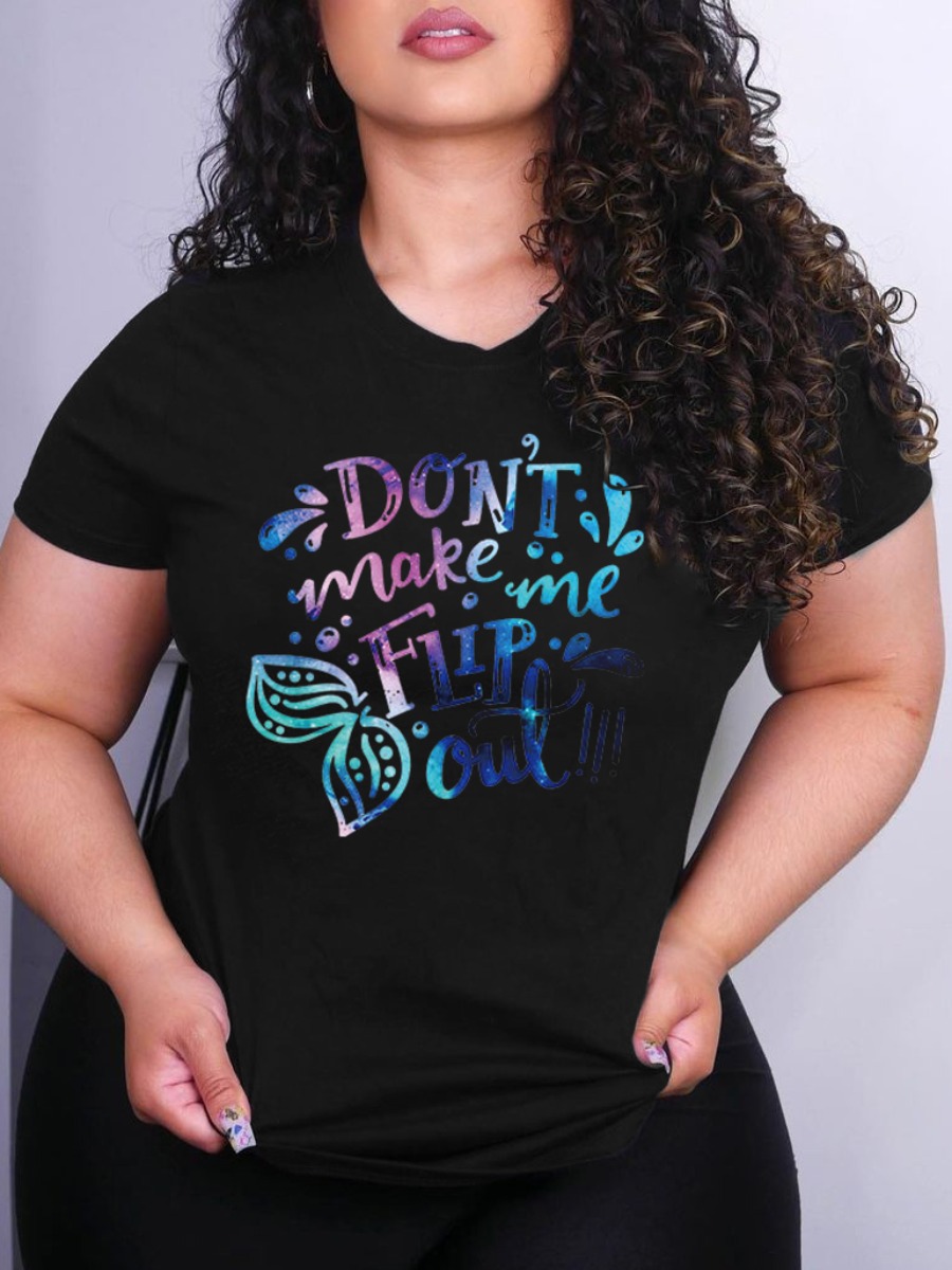 

Lovely Casual Round Neck Letter Print Black T-shirt