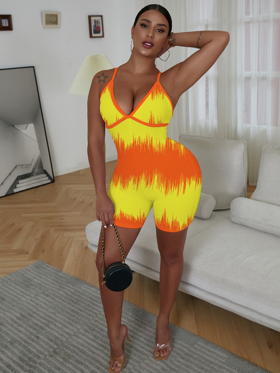

LW Casual Gradient Backless Croci One-piece Romper, Orange yellow