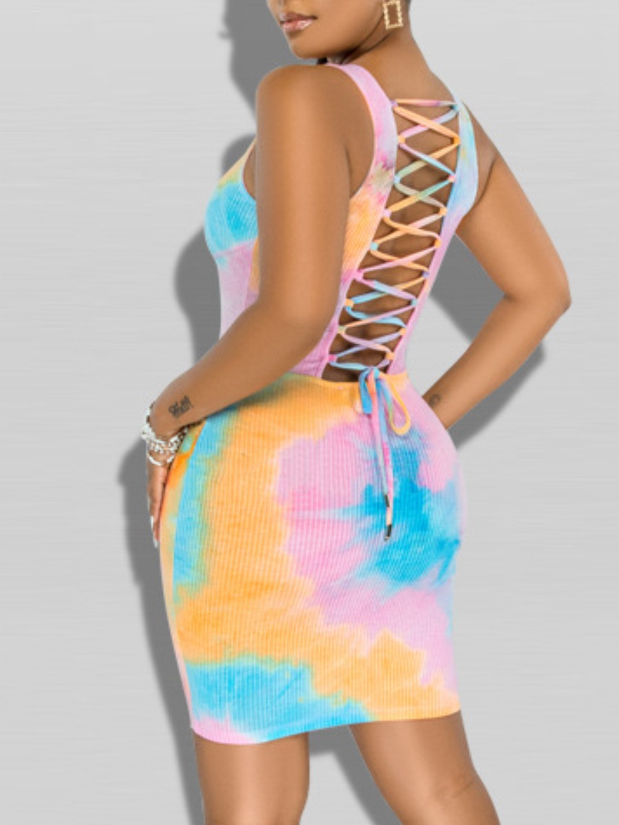 

LW Sexy Tie-dye Bandage Hollow-out Design Pink Mini Dress