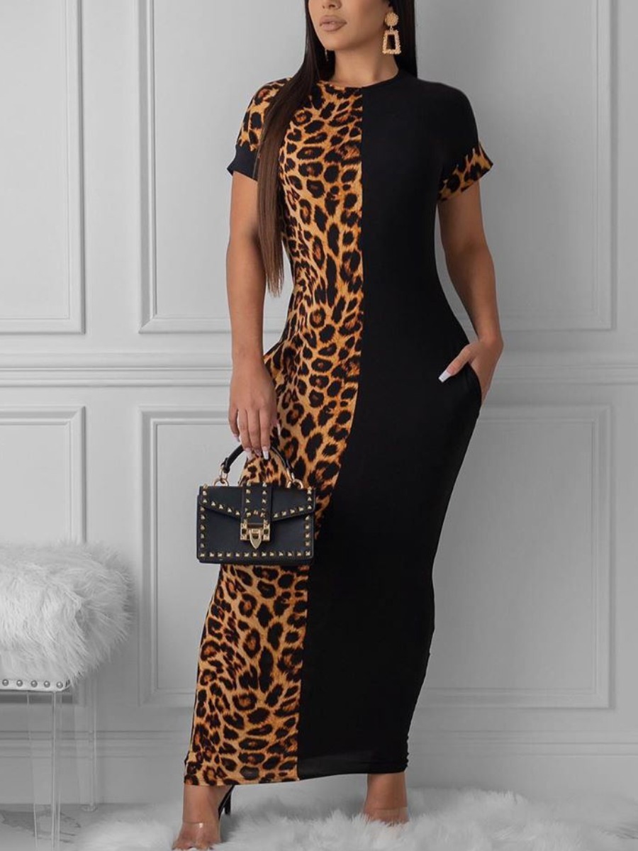 

LW Casual Round Neck Leopard Print Ankle Length Dress