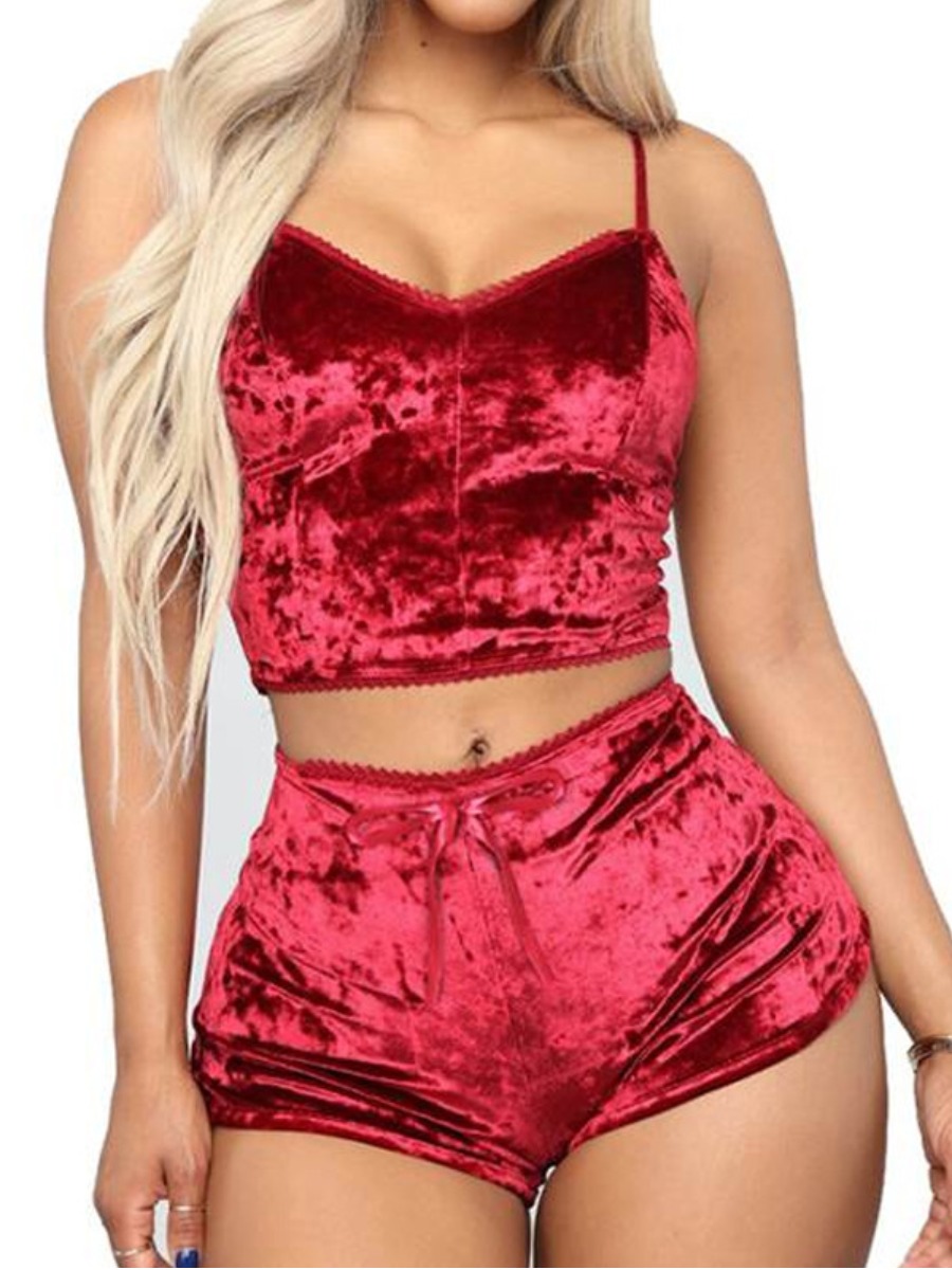 

LW SXY Spaghetti Strap Drawstring Red Secret Set