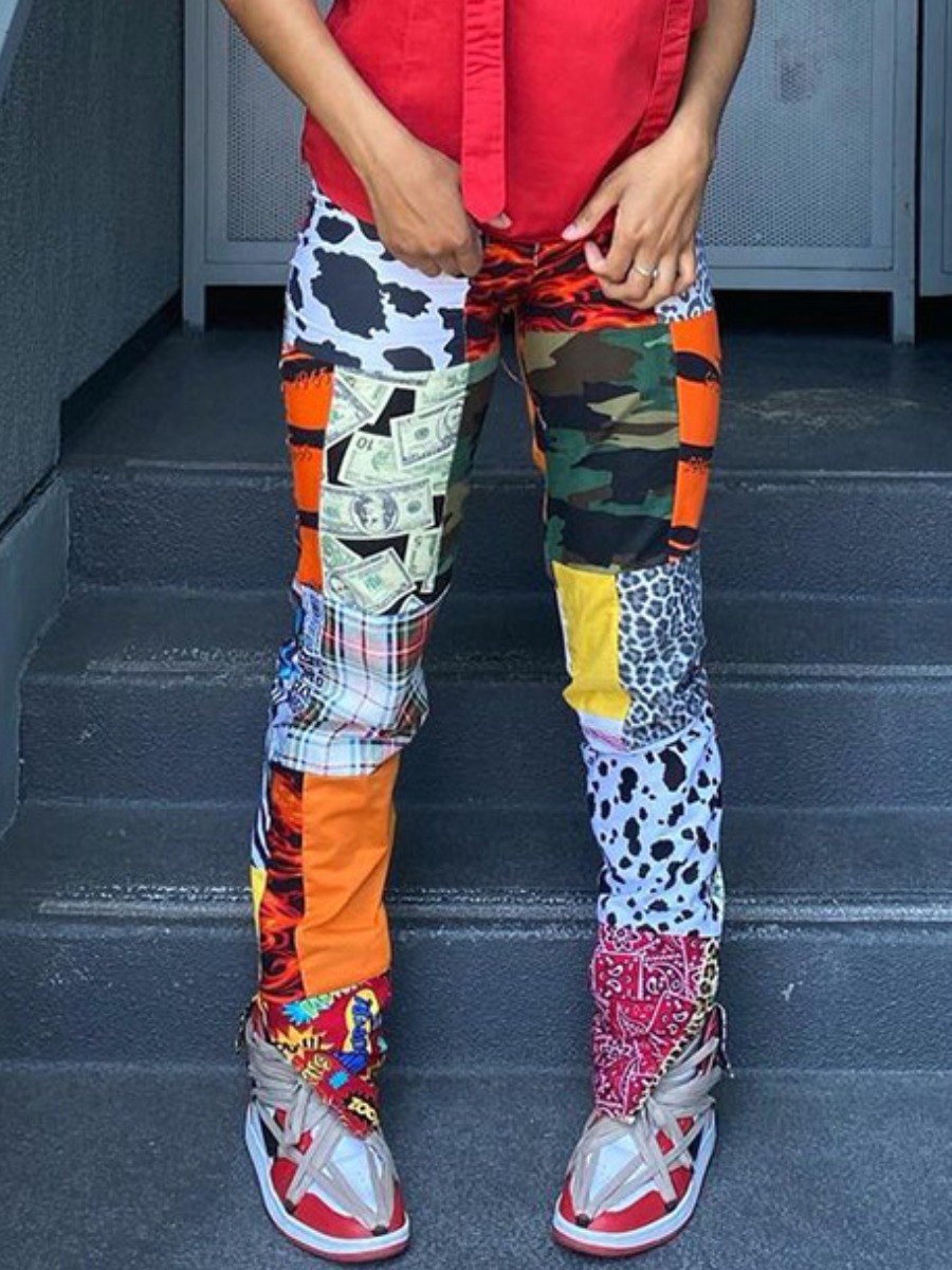 

Lovely Street Money Plaid Camo Print Multicolor Pant, Multi