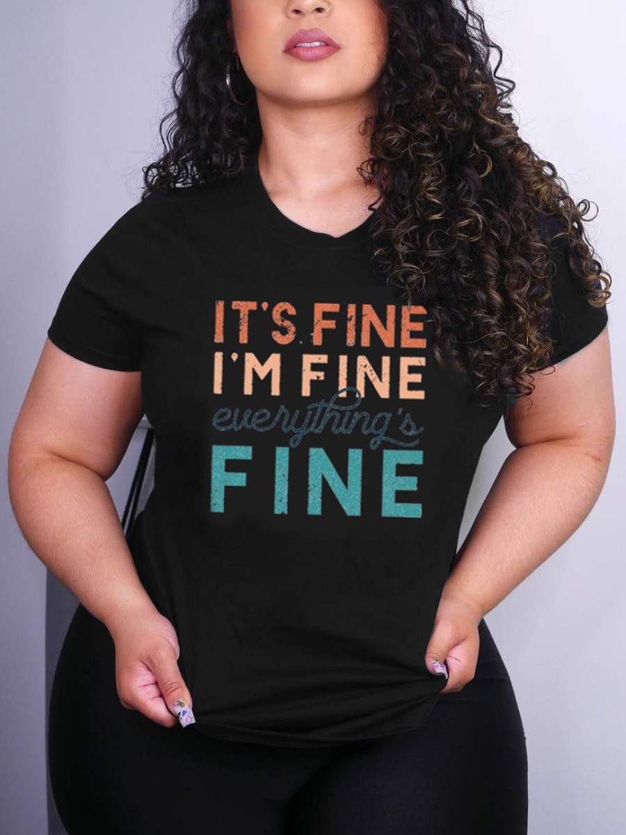 

Lovely Casual Round Neck Letter Print Black T-shirt