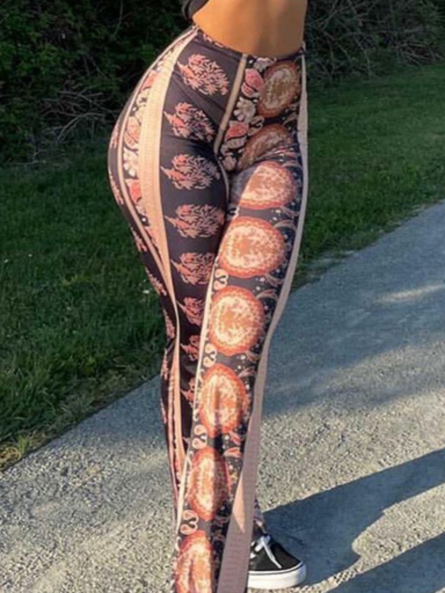 

Lovely Casual Print Patchwork Apricot Pants
