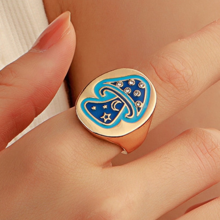 

Lovely Street Moon Star Decoration Blue Ring