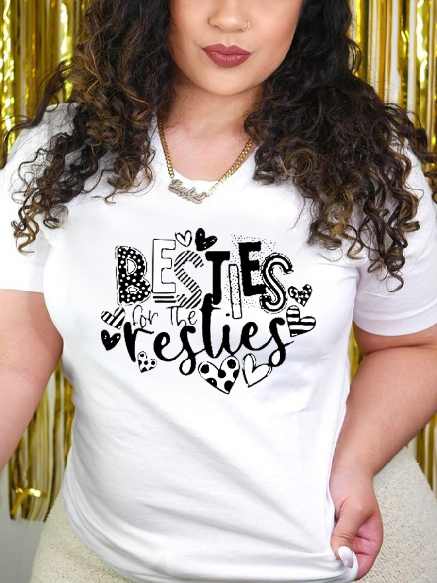 

LW Casual Heart Letter Print White T-shirt