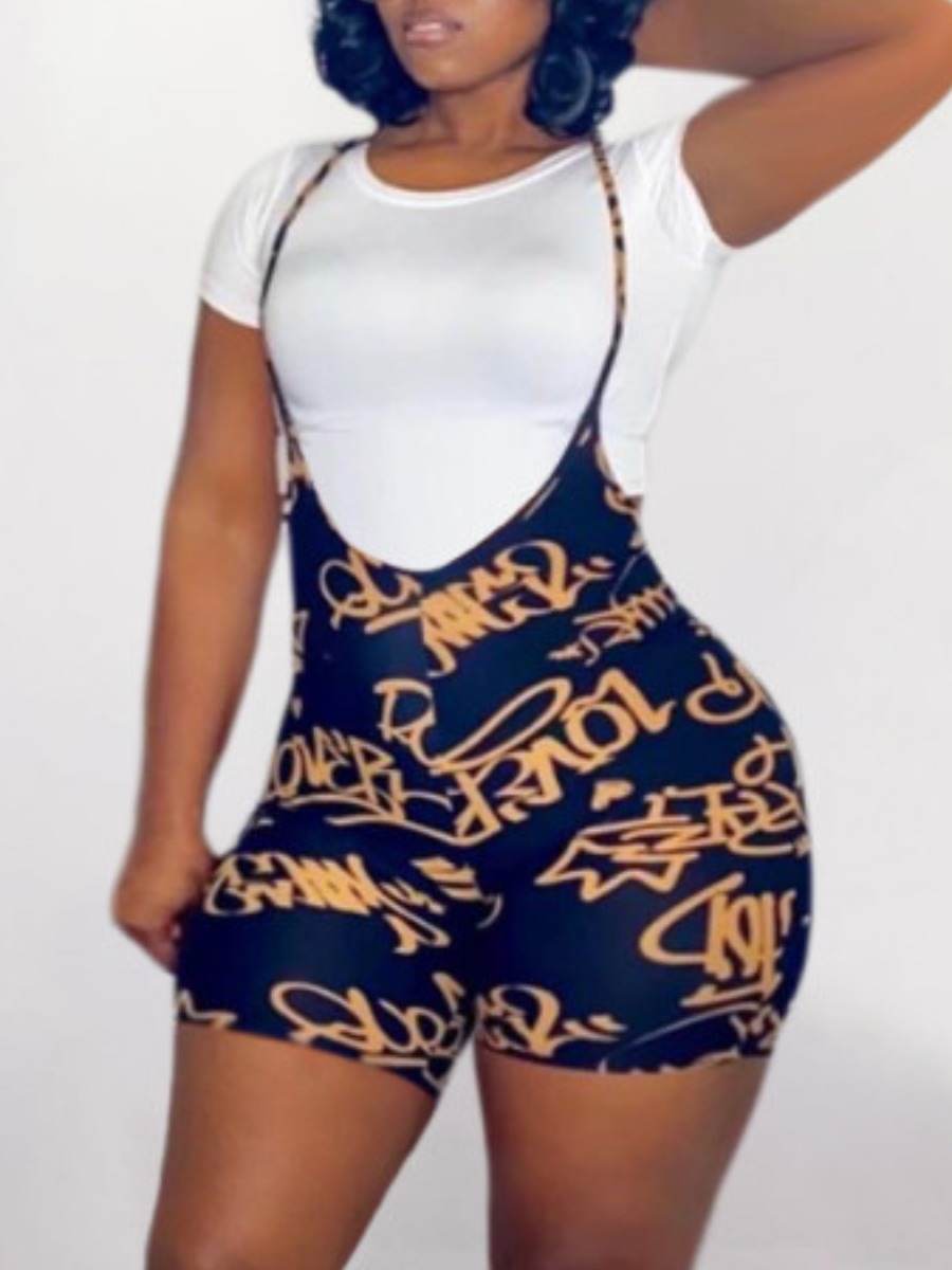 

Lovely Plus Size Casual Round Neck Letter Print Black Two-piece Shorts Set