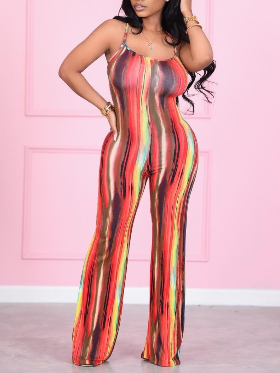 

Lovely Street Tie-dye Backless Red One-piece Jumpsuit