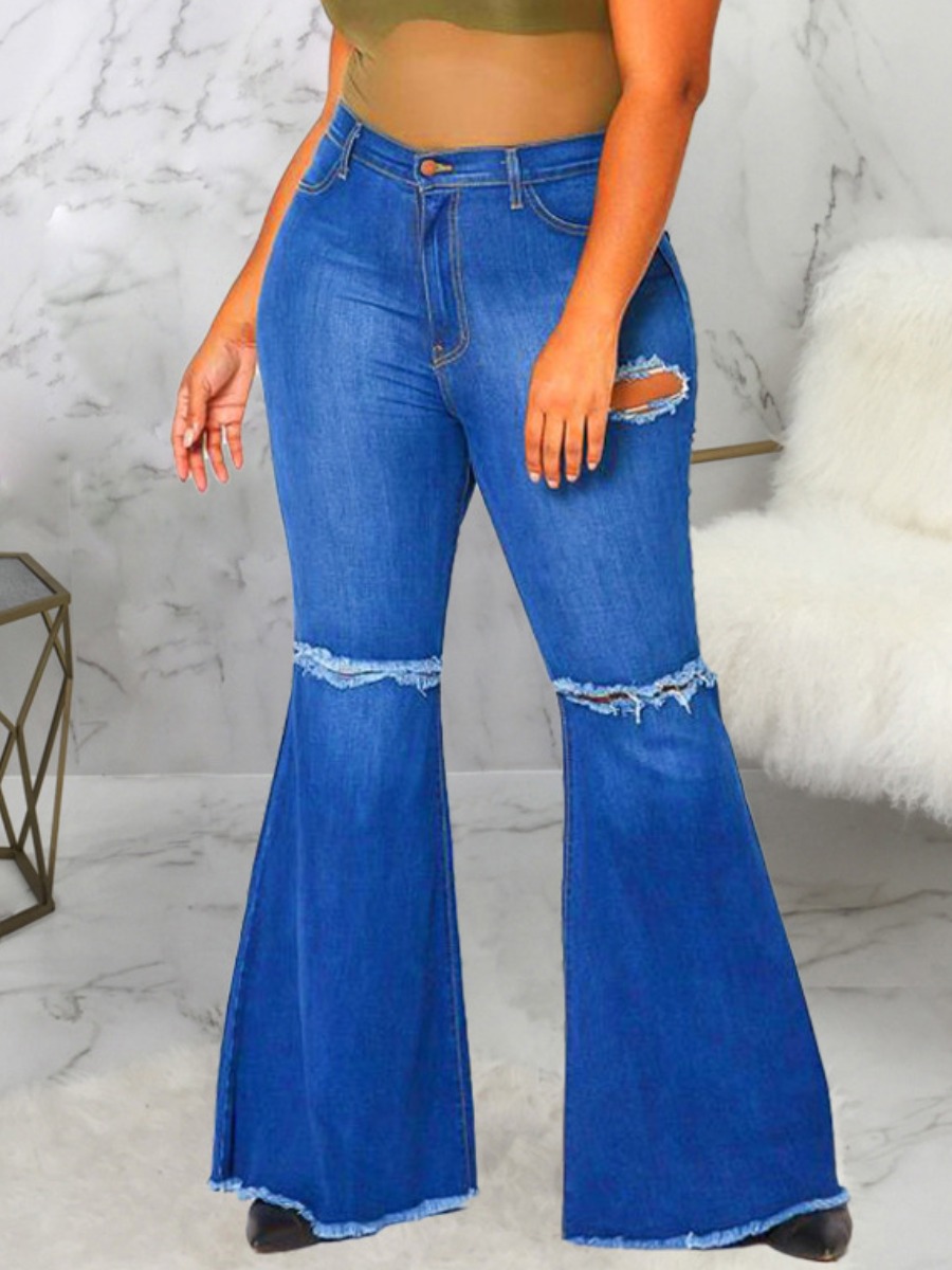 

LW Plus Size Street Ripped Flared Blue Jeans