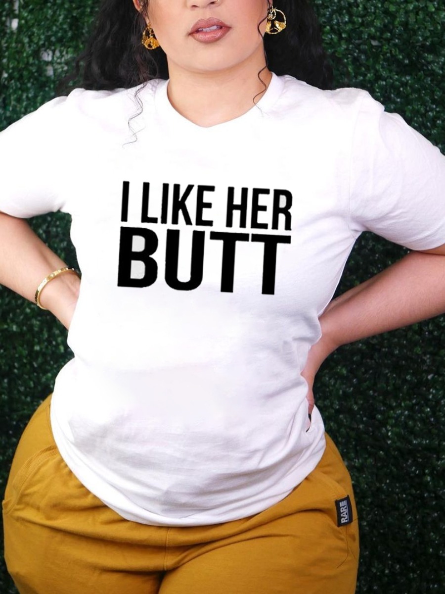 

LW Casual Round Neck Letter Print White T-shirt