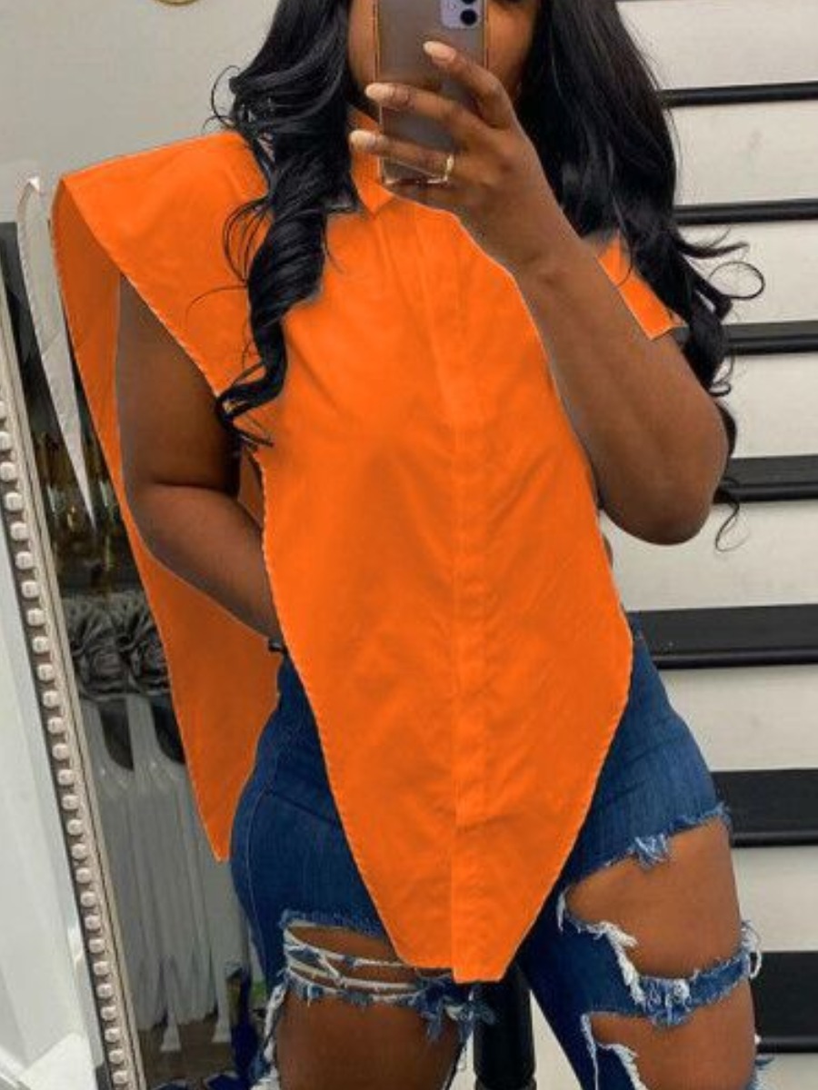 

LW Casual Turndown Collar Split Croci Blouse