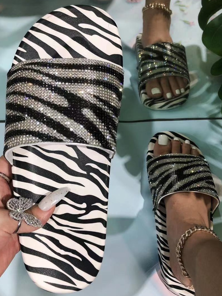 

Lovely Casual Sequined Zebra Striped Slippers, Zebra stripe