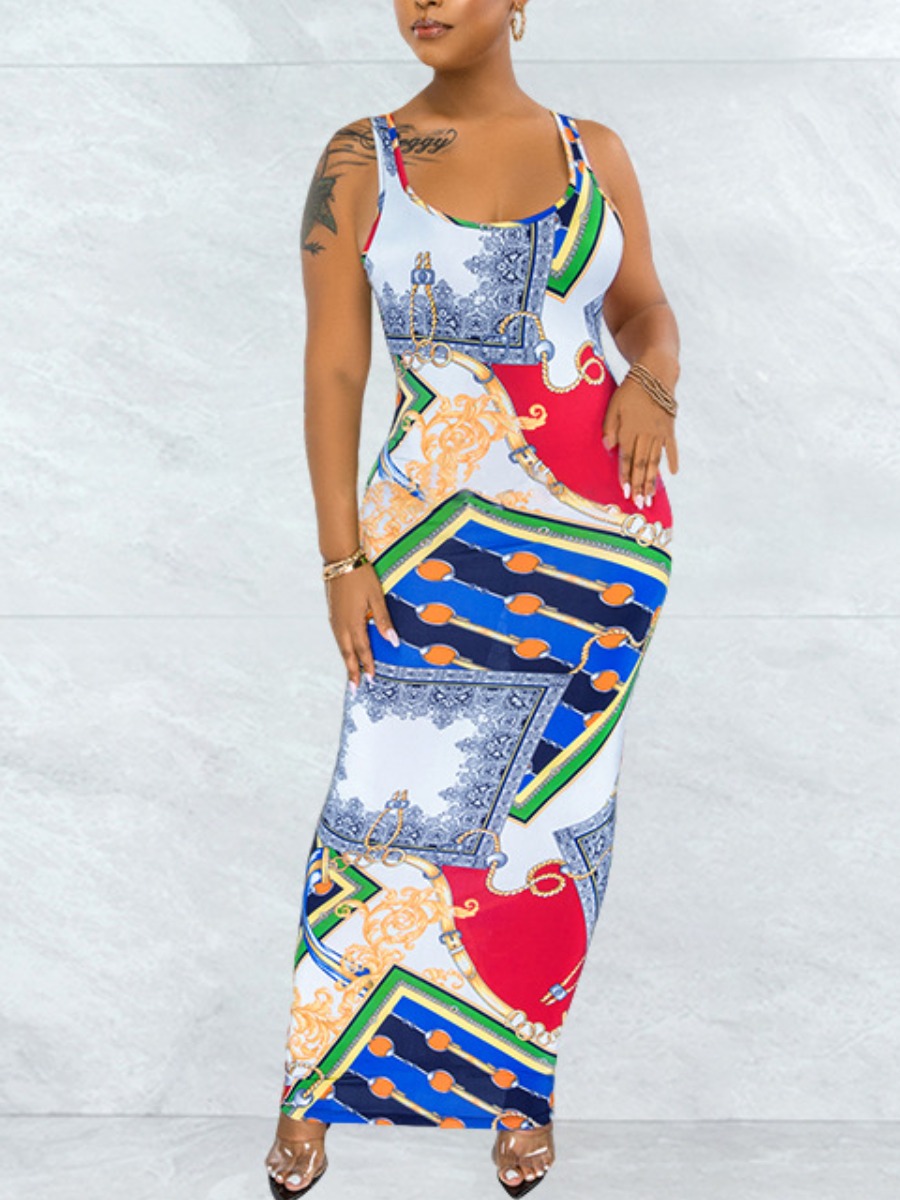 

Lovely Street Print Patchwork Multicolor Ankle Length Dress, Multi