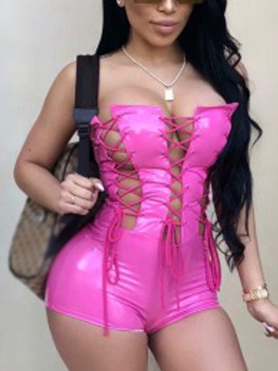 

Lovely Sexy Bandage Hollow-out Design Rose Red One-piece Romper