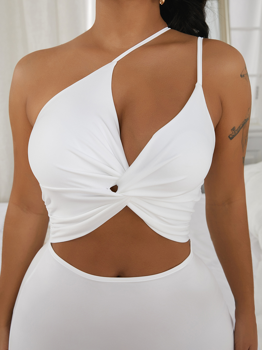 

Lovely Sexy Twist Front Hollow-out White Mini Dress