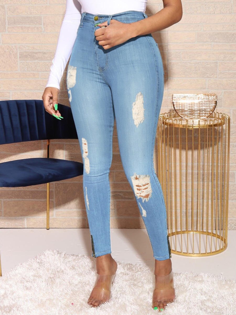 

LW Street Broken Holes Slit Blue Jeans