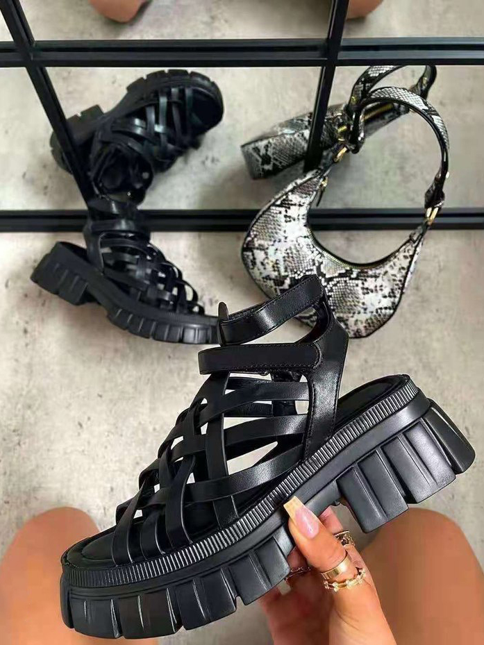 

Lovely Criss Cross High Sole Platform Shoes, Black