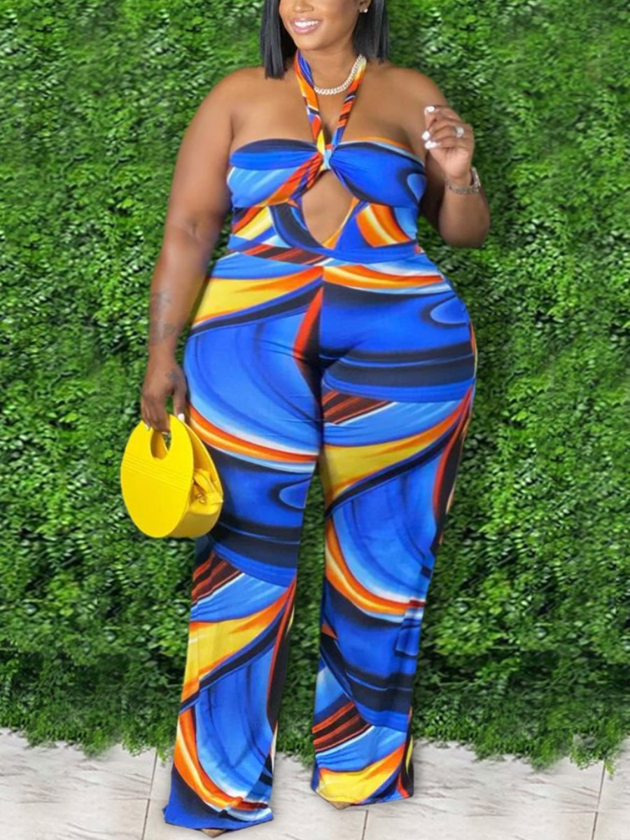 

LW Plus Size Gradient Hollow-out One-piece Jumpsuit, Blue