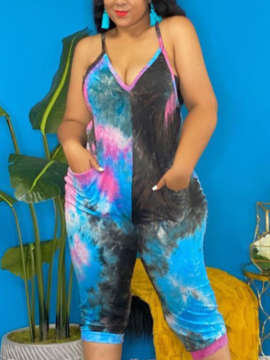 

Lovely Tie-dye Pocket Design One-piece Romper, Blue