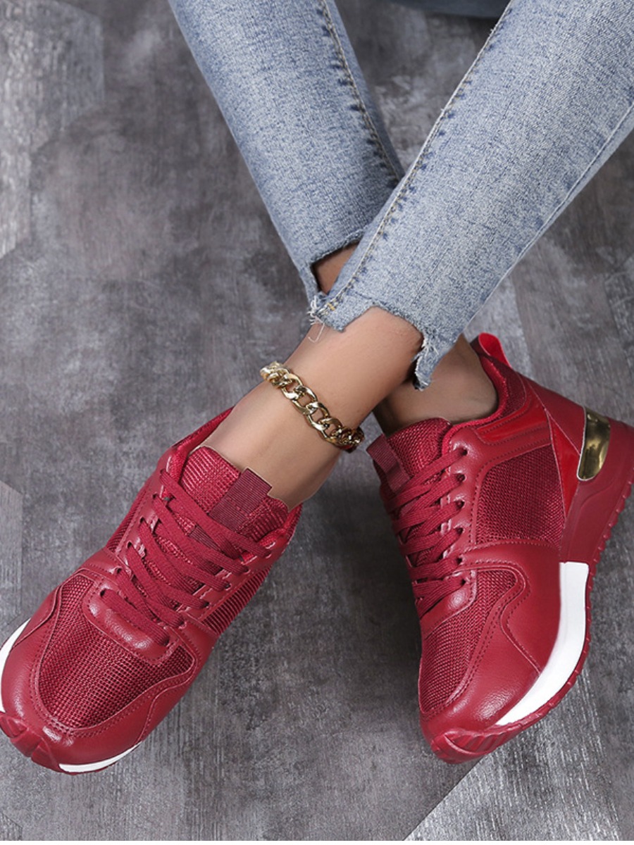

Lovely Round-toe Patchwork Sneakers, Red