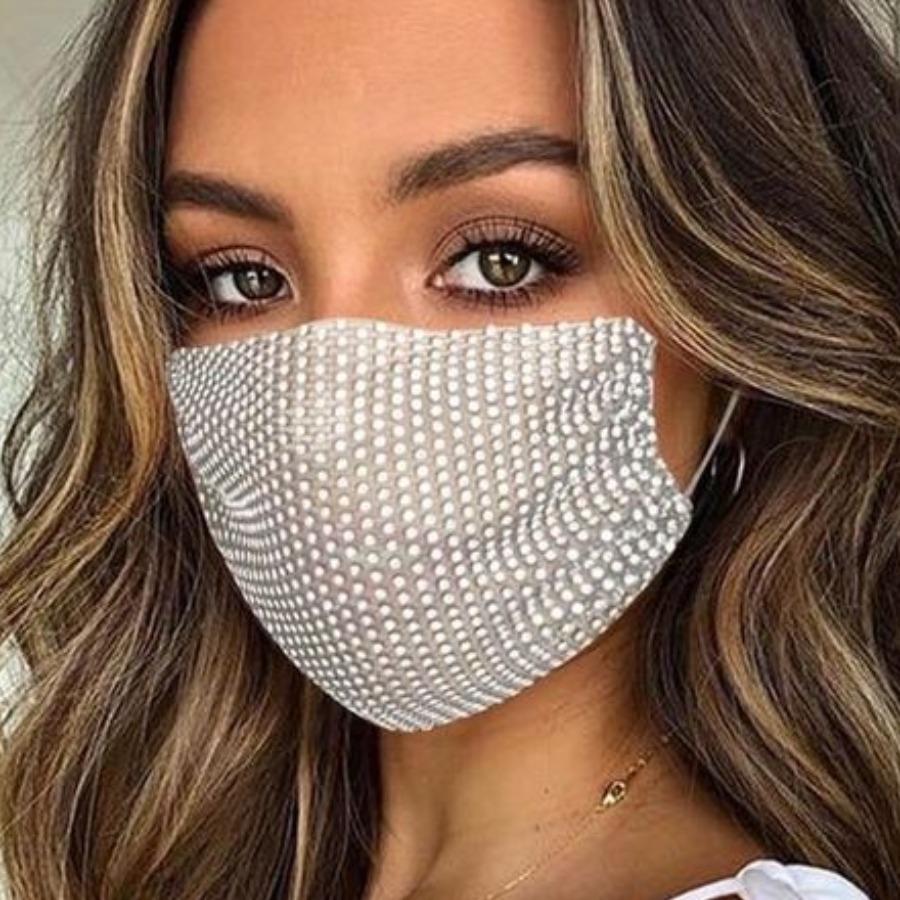 

LW Sequined Face Mask, White