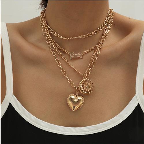 

LW Coin Letter Decoration Multilayer Necklace, Rose gold