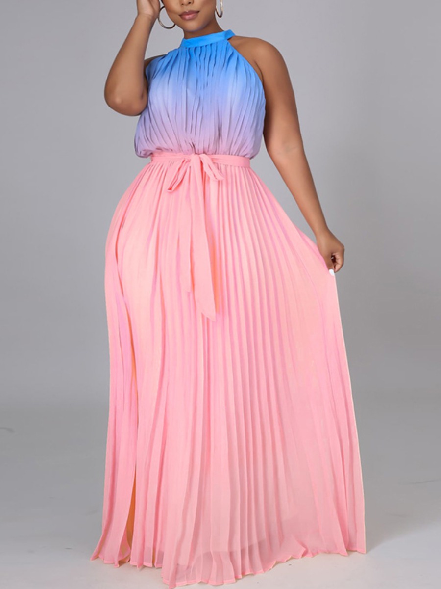

Lovely Plus Size Gradient Hollow-out Pleated Dress, Pink