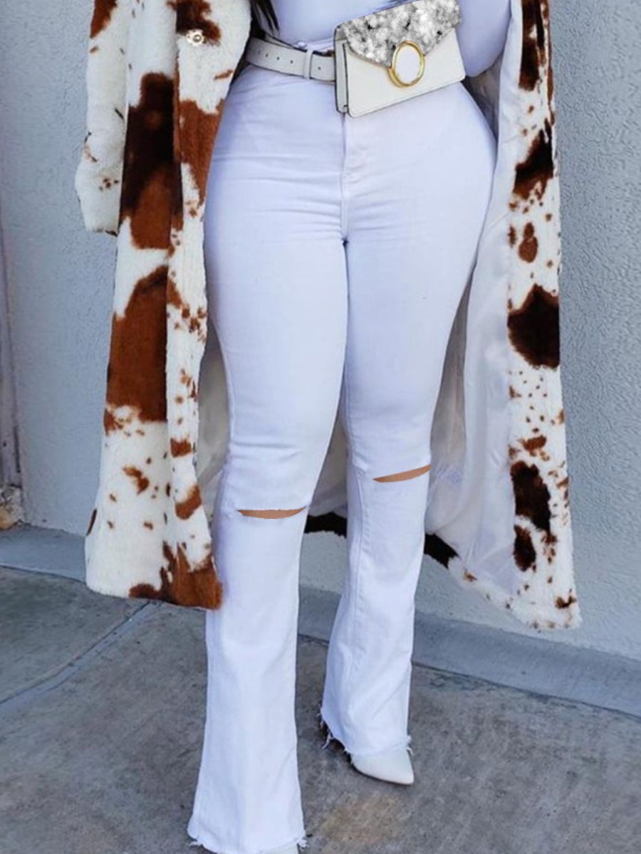 

LW High-waisted Ripped Flared Jeans, White