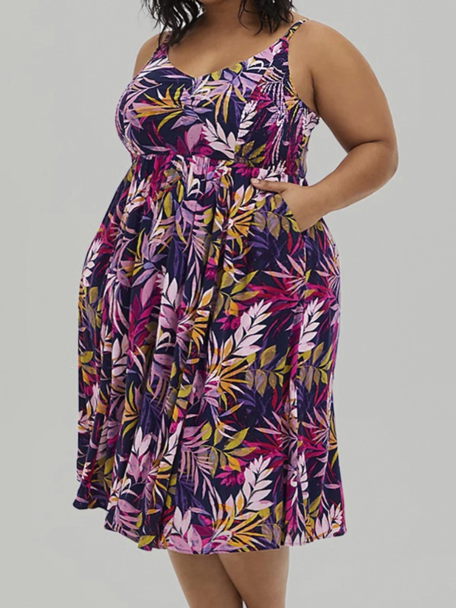 

LW Plus Size V Neck Floral Print Dress, Rose red