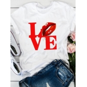 LW Round Neck Letter Lip Print T-Shirt