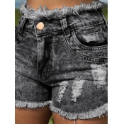 LW Plus Size Stylish Broken Holes Black Shorts