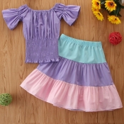 Lovely Girl Sweet Ruffle Design Ruched Purple Two 