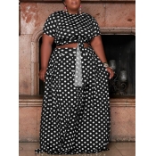 LW Plus Size Boho Dot Print Bandage Design Black T