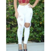 LW Casual High-waisted Ripped White Jeans