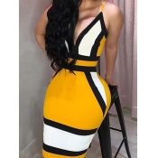 LW SXY Casual Patchwork Yellow Mini Dress