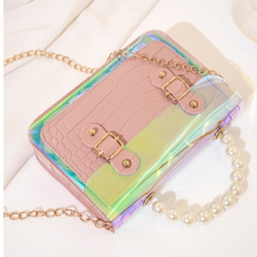 

LW Casual Pearl Decoration Patchwork Pink Crossbody Bag