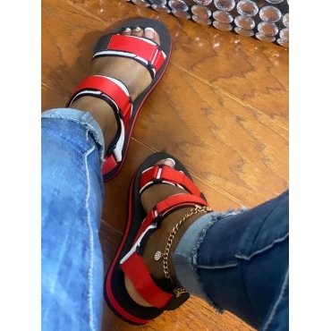 LW Casual Velcro Red Sandals