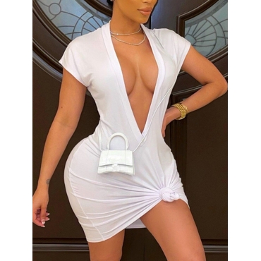 

LW Sexy V Neck Knot Design White Mini Dress