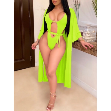 

Lovely Boho U Neck Hollow-out Yellow One-piece Swimsuit (With Cover-up)