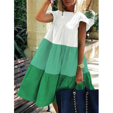 

LW Sweet Patchwork Flounce Design Dress, Green