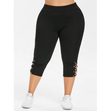 

LW Plus Size Sporty Bandage Hollow-out Design Black Pants