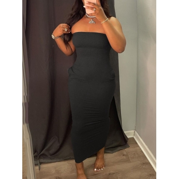 Lovely Casual Off The Shoulder Pocket Design Black Ankle Length Dress