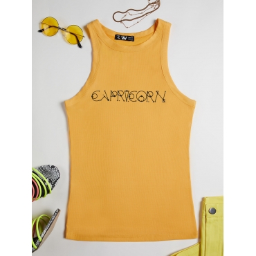 

LW Capricornus Casual Round Neck Letter Print Yellow Camisole