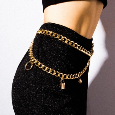 

Lovely Casual Lock Decoration Gold Belt