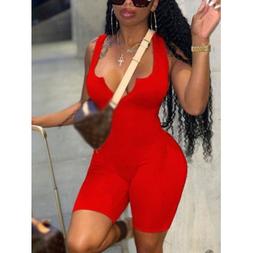 

LW SXY V Neck Skinny Red One-piece Romper