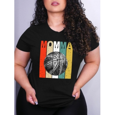 

Lovely Casual Basketball Letter Print Black T-shirt